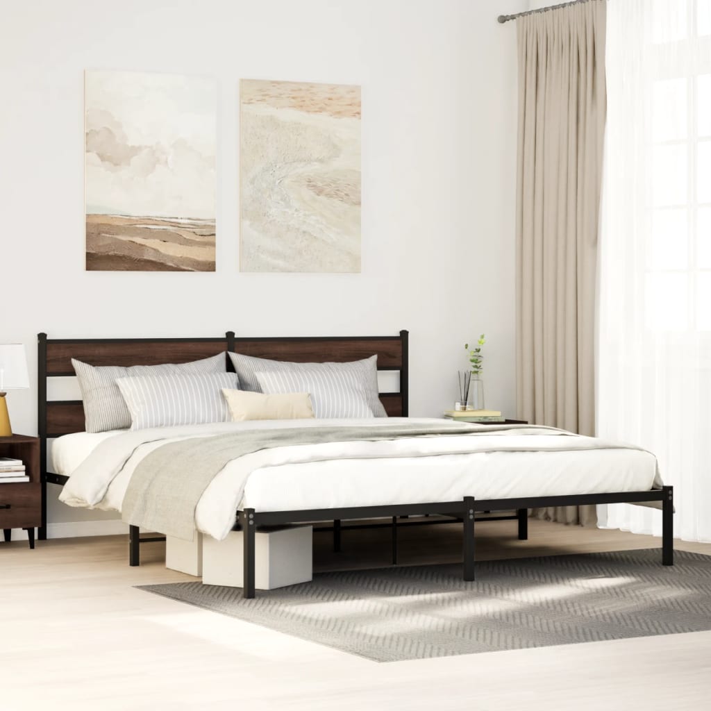 Bedframe met hoofdbord zonder matras bruin eiken 190x200 cm is nu te koop bij PeponiXL, paradijselijk wonen!