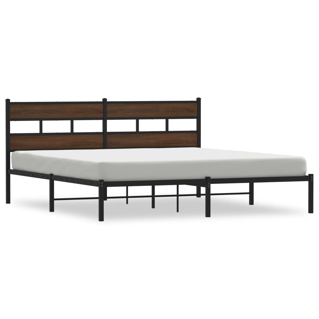 Bedframe met hoofdbord zonder matras bruin eiken 200x200 cm is nu te koop bij PeponiXL, paradijselijk wonen!