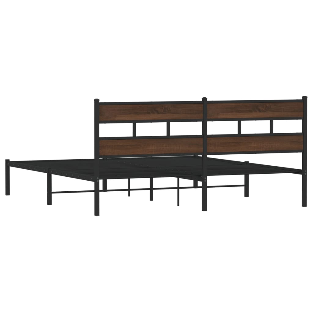 Bedframe met hoofdbord zonder matras bruin eiken 200x200 cm is nu te koop bij PeponiXL, paradijselijk wonen!