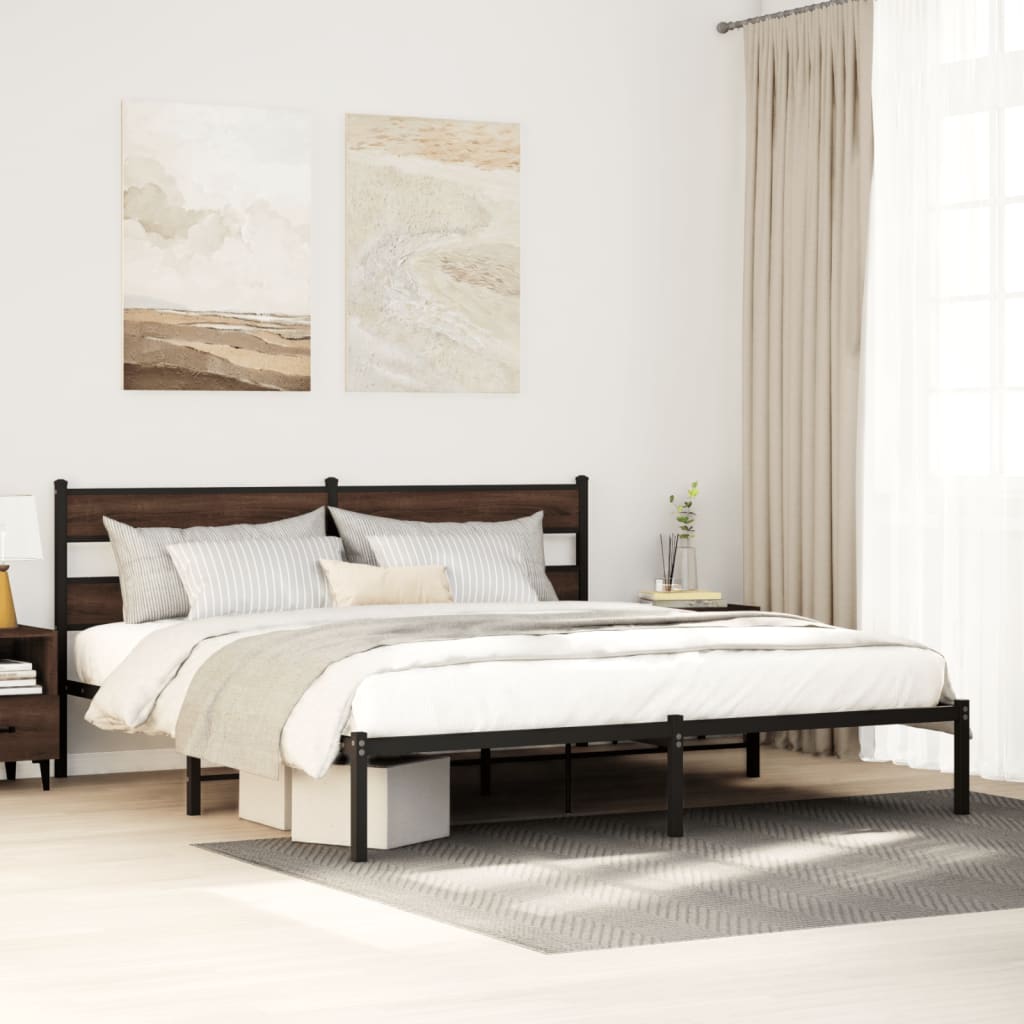 Bedframe met hoofdbord zonder matras bruin eiken 200x200 cm is nu te koop bij PeponiXL, paradijselijk wonen!