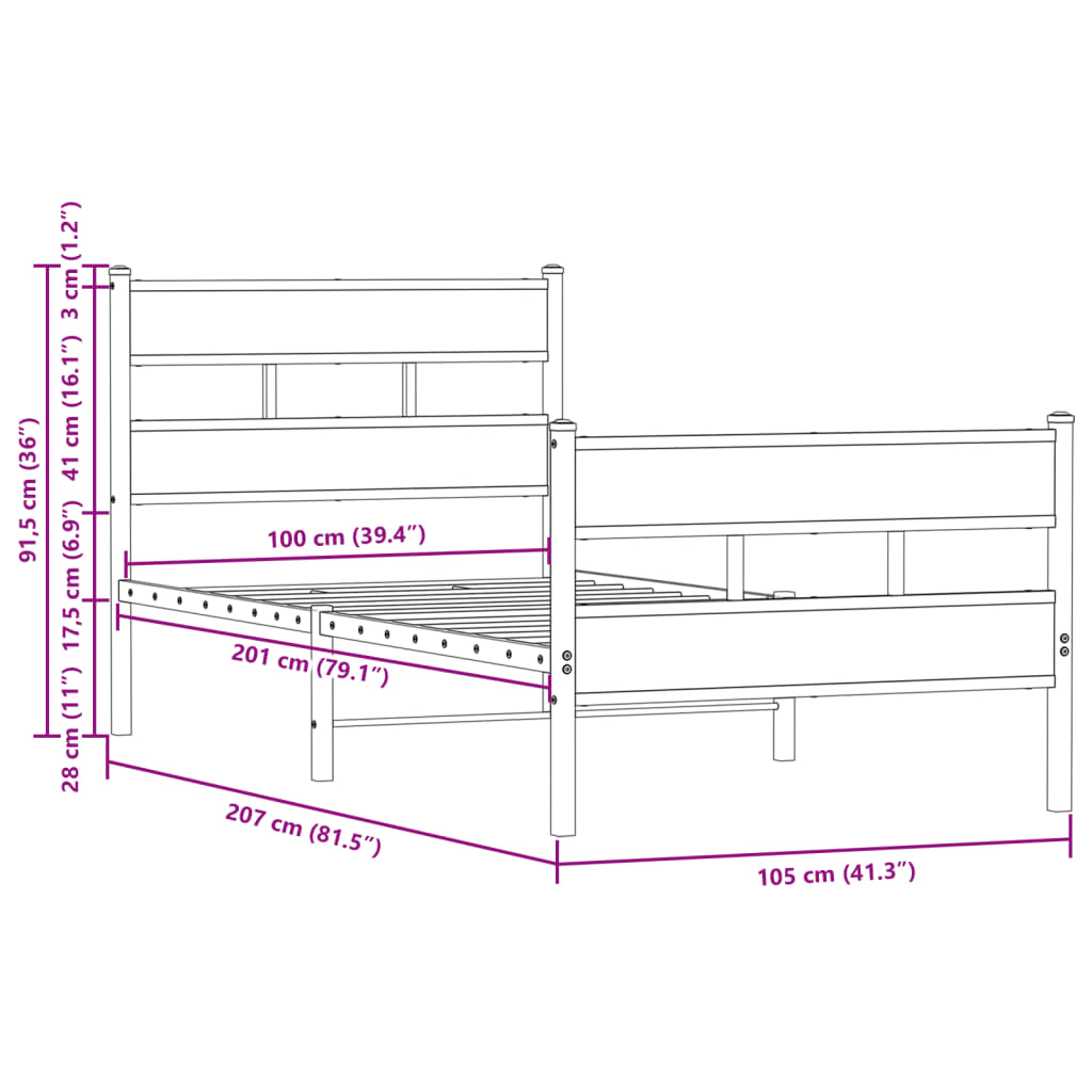 Bedframe met hoofdbord en voetbord zonder matras 100x200 cm is nu te koop bij PeponiXL, paradijselijk wonen!