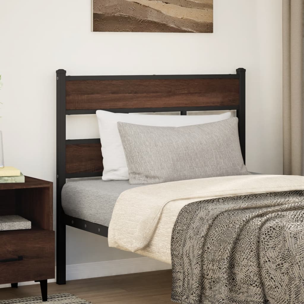 Vervangend hoofdbord 75 cm bewerkt hout en staal bruin eikenkleurig is nu te koop bij PeponiXL, paradijselijk wonen!
