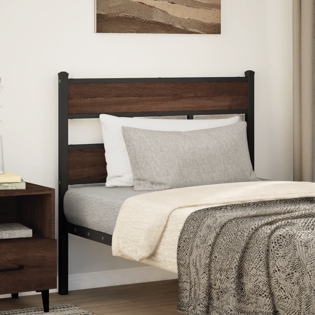 Vervangend hoofdbord 107 cm bewerkt hout en staal bruin eikenkleurig is nu te koop bij PeponiXL, paradijselijk wonen!