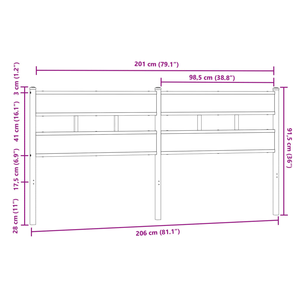 Vervangend hoofdbord 200 cm bewerkt hout en staal bruin eikenkleurig is nu te koop bij PeponiXL, paradijselijk wonen!