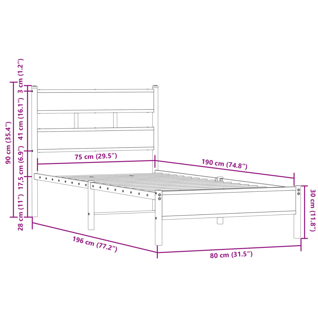 Bedframe met hoofdbord zonder matras sonoma eiken 75x190 cm is nu te koop bij PeponiXL, paradijselijk wonen!