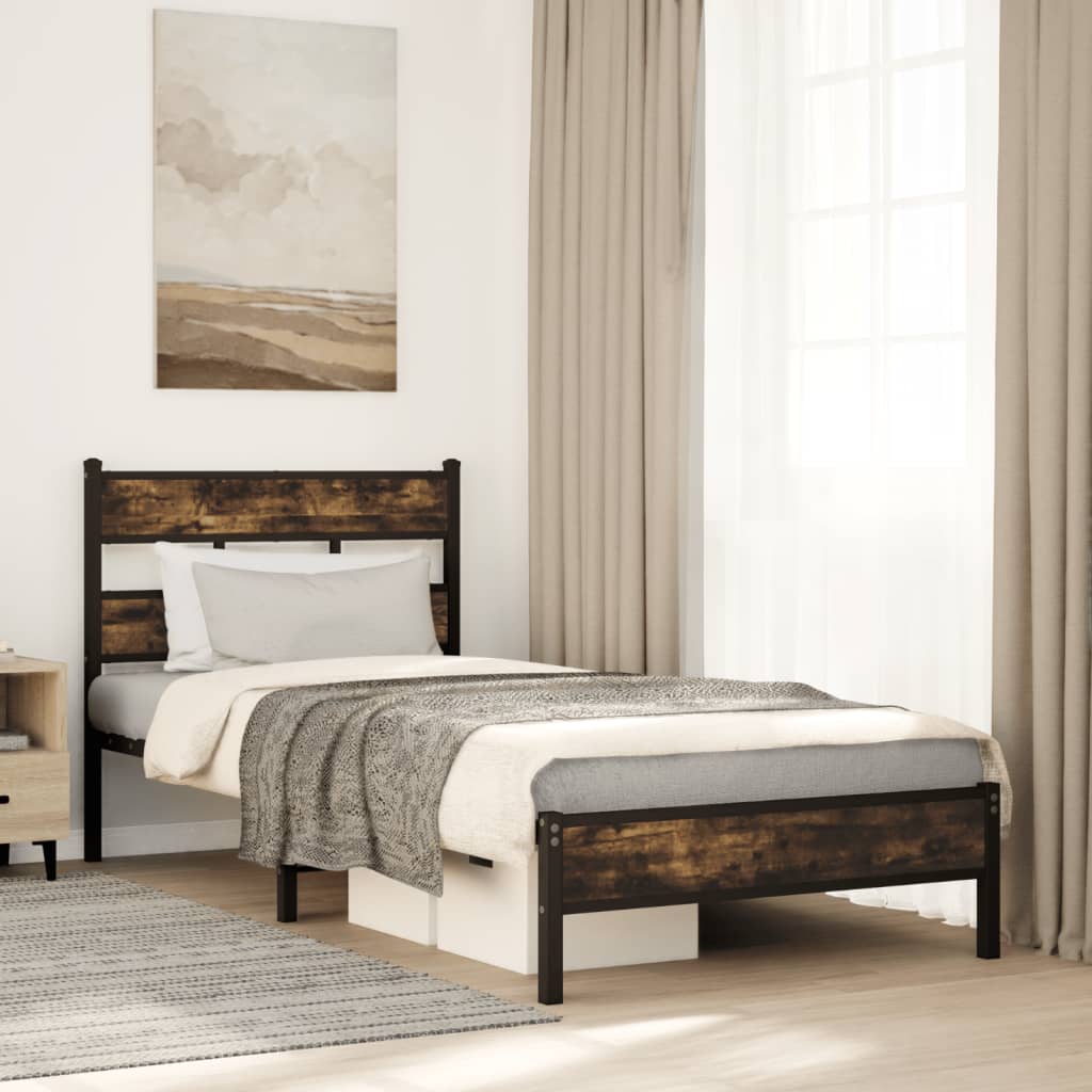 Bedframe met hoofdbord zonder matras sonoma eiken 90x200 cm is nu te koop bij PeponiXL, paradijselijk wonen!