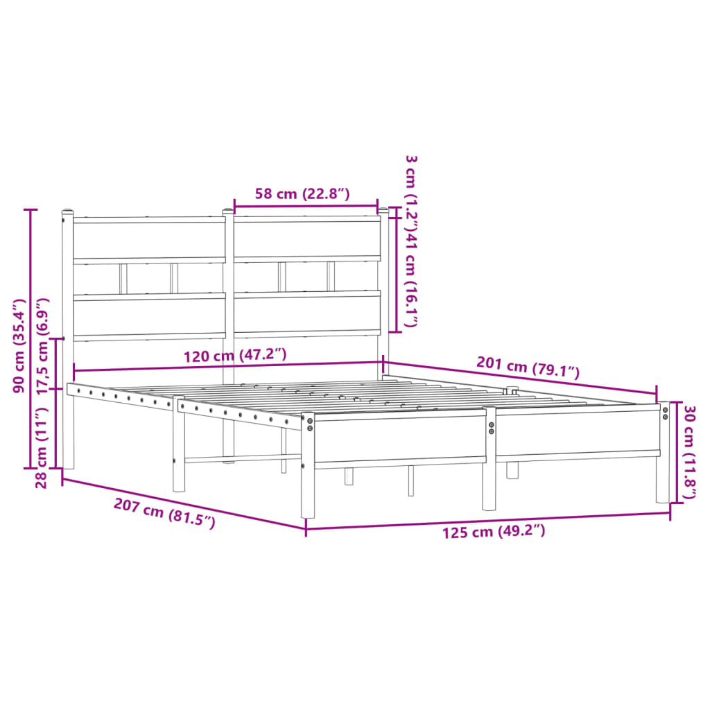 Bedframe met hoofdbord zonder matras sonoma eiken 120x200 cm is nu te koop bij PeponiXL, paradijselijk wonen!