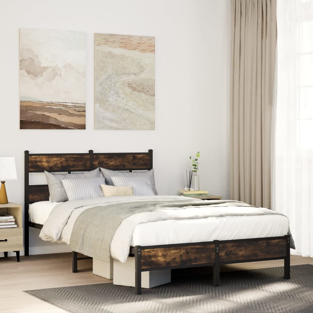 Bedframe met hoofdbord zonder matras sonoma eiken 120x200 cm is nu te koop bij PeponiXL, paradijselijk wonen!