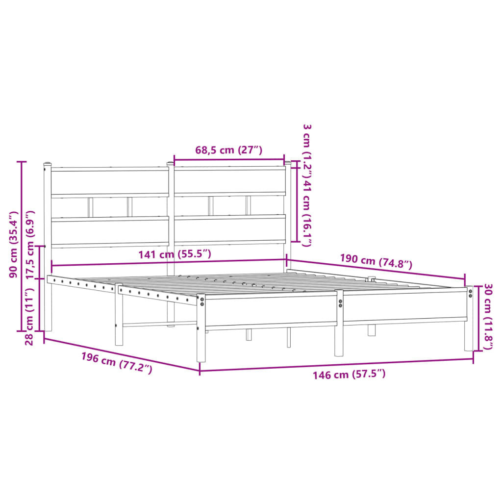 Bedframe met hoofdbord zonder matras sonoma eiken 140x190 cm is nu te koop bij PeponiXL, paradijselijk wonen!