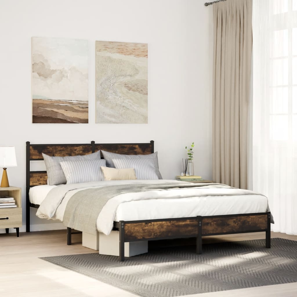 Bedframe met hoofdbord zonder matras sonoma eiken 140x200 cm is nu te koop bij PeponiXL, paradijselijk wonen!
