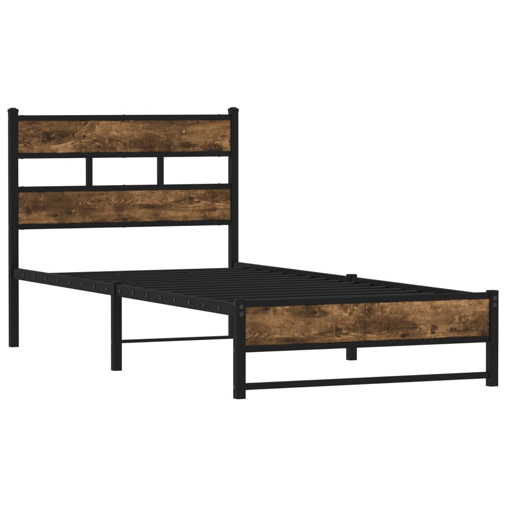 Bedframe zonder matras metaal gerookt eikenkleurig 90x190 cm is nu te koop bij PeponiXL, paradijselijk wonen!