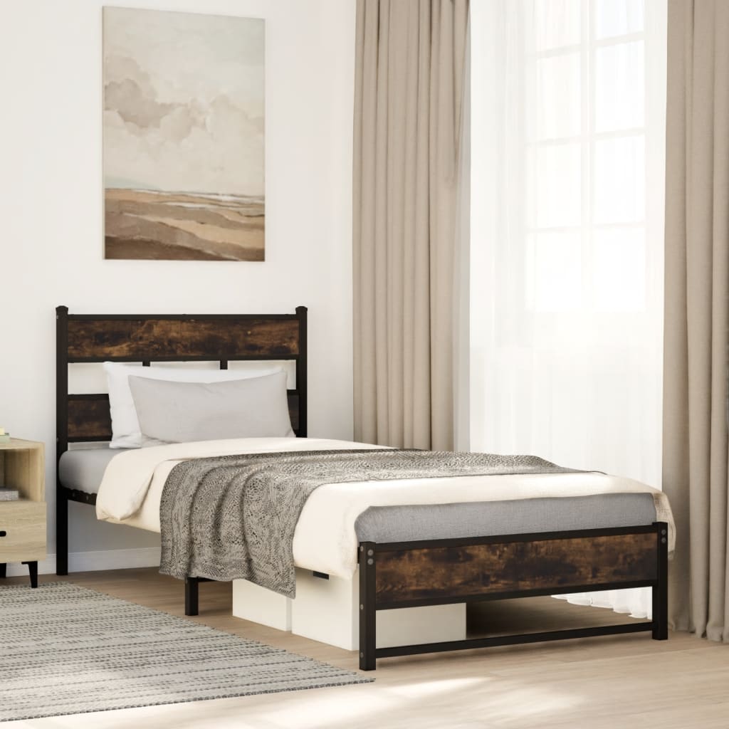Bedframe zonder matras metaal gerookt eikenkleurig 100x190 cm is nu te koop bij PeponiXL, paradijselijk wonen!