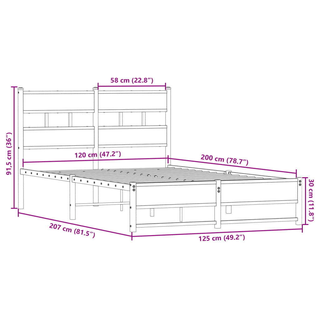 Bedframe zonder matras metaal gerookt eikenkleurig 120x200 cm is nu te koop bij PeponiXL, paradijselijk wonen!