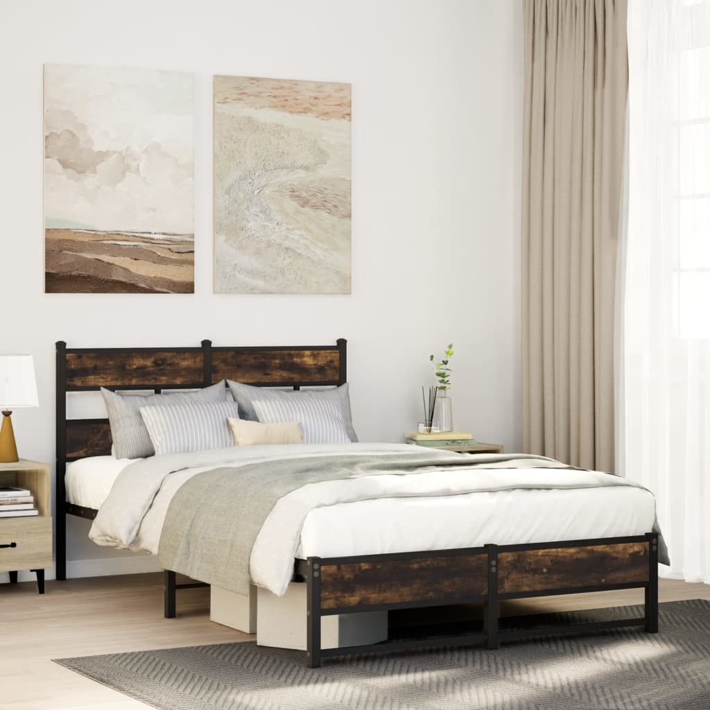 Bedframe zonder matras metaal gerookt eikenkleurig 120x200 cm is nu te koop bij PeponiXL, paradijselijk wonen!