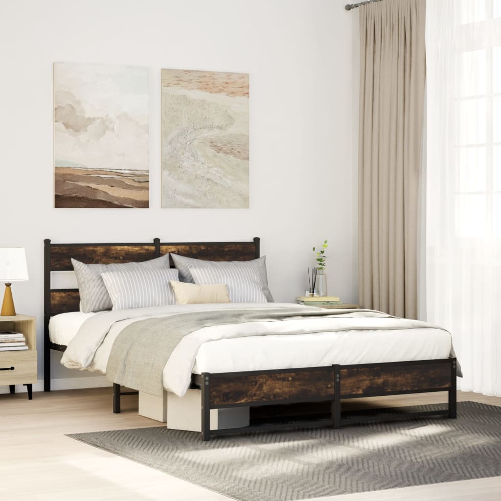 Bedframe zonder matras metaal gerookt eikenkleurig 150x200 cm is nu te koop bij PeponiXL, paradijselijk wonen!