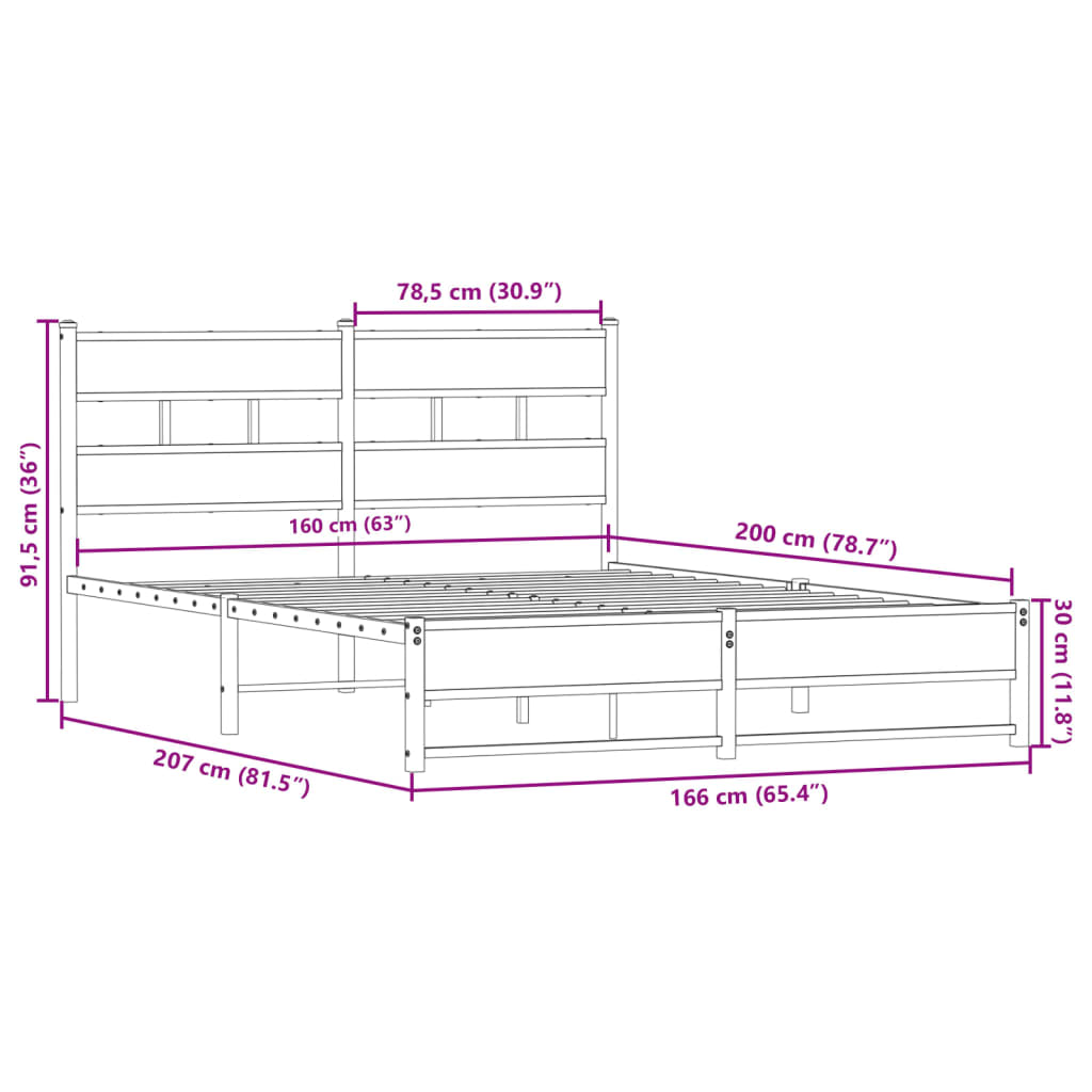 Bedframe zonder matras metaal gerookt eikenkleurig 160x200 cm is nu te koop bij PeponiXL, paradijselijk wonen!