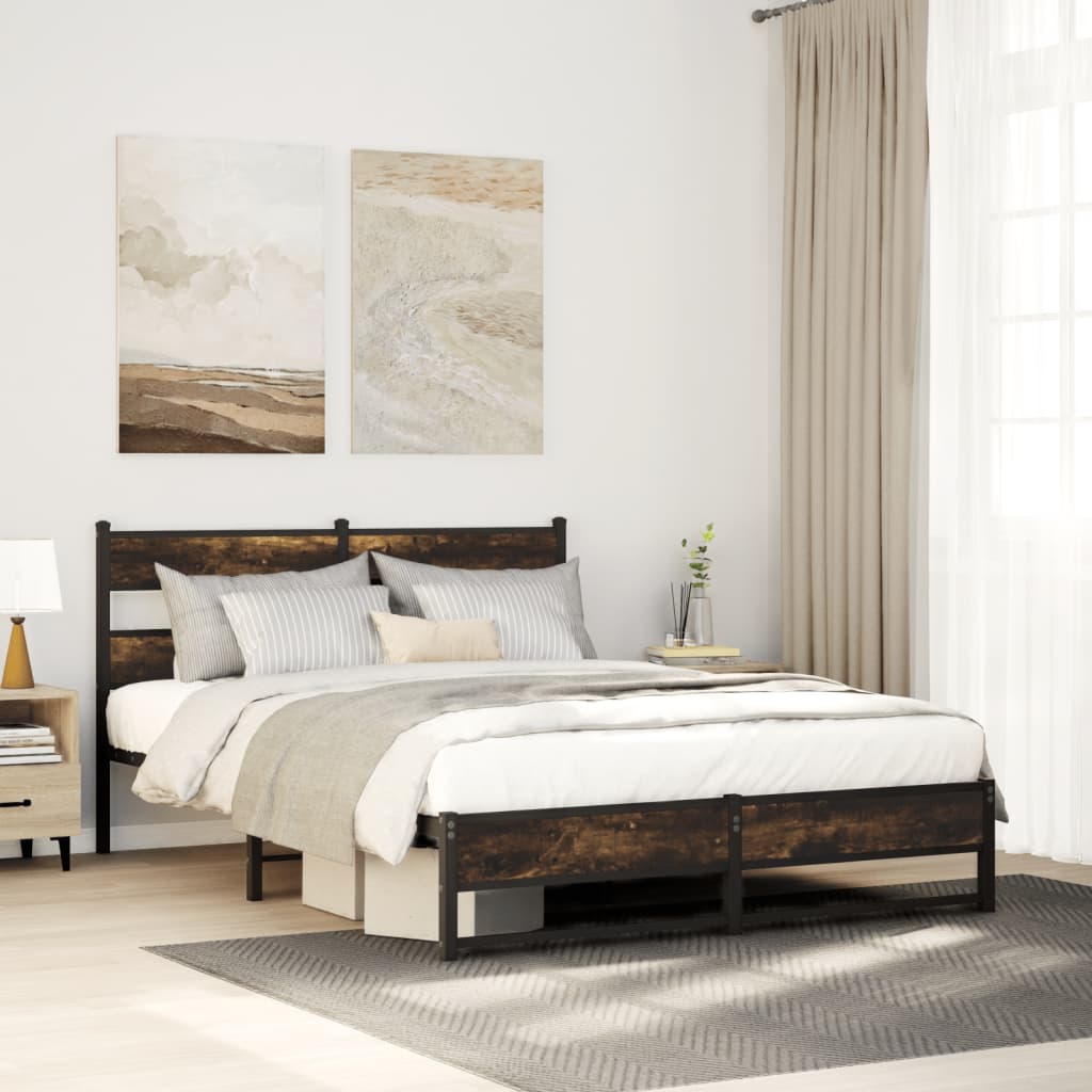 Bedframe zonder matras metaal gerookt eikenkleurig 160x200 cm is nu te koop bij PeponiXL, paradijselijk wonen!