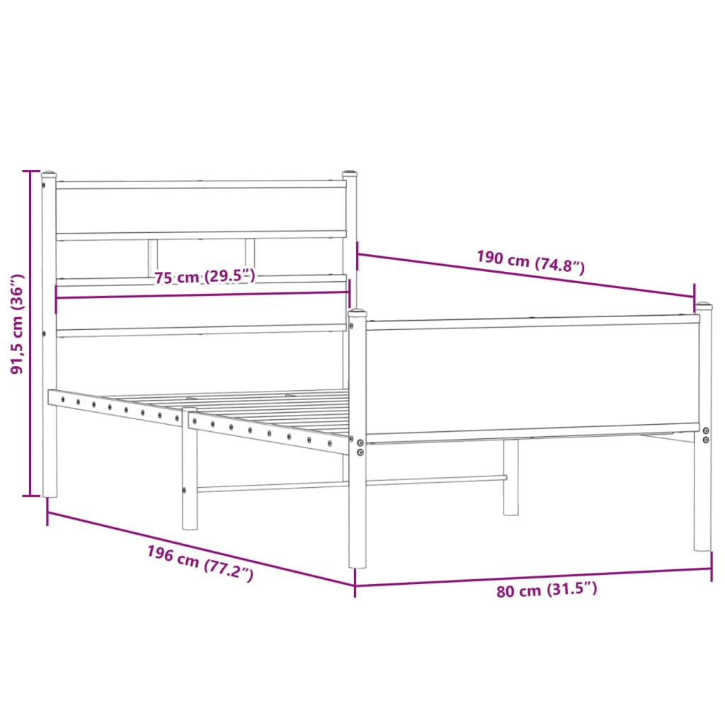 Bedframe zonder matras hout gerookt eikenkleurig 75x190 cm is nu te koop bij PeponiXL, paradijselijk wonen!