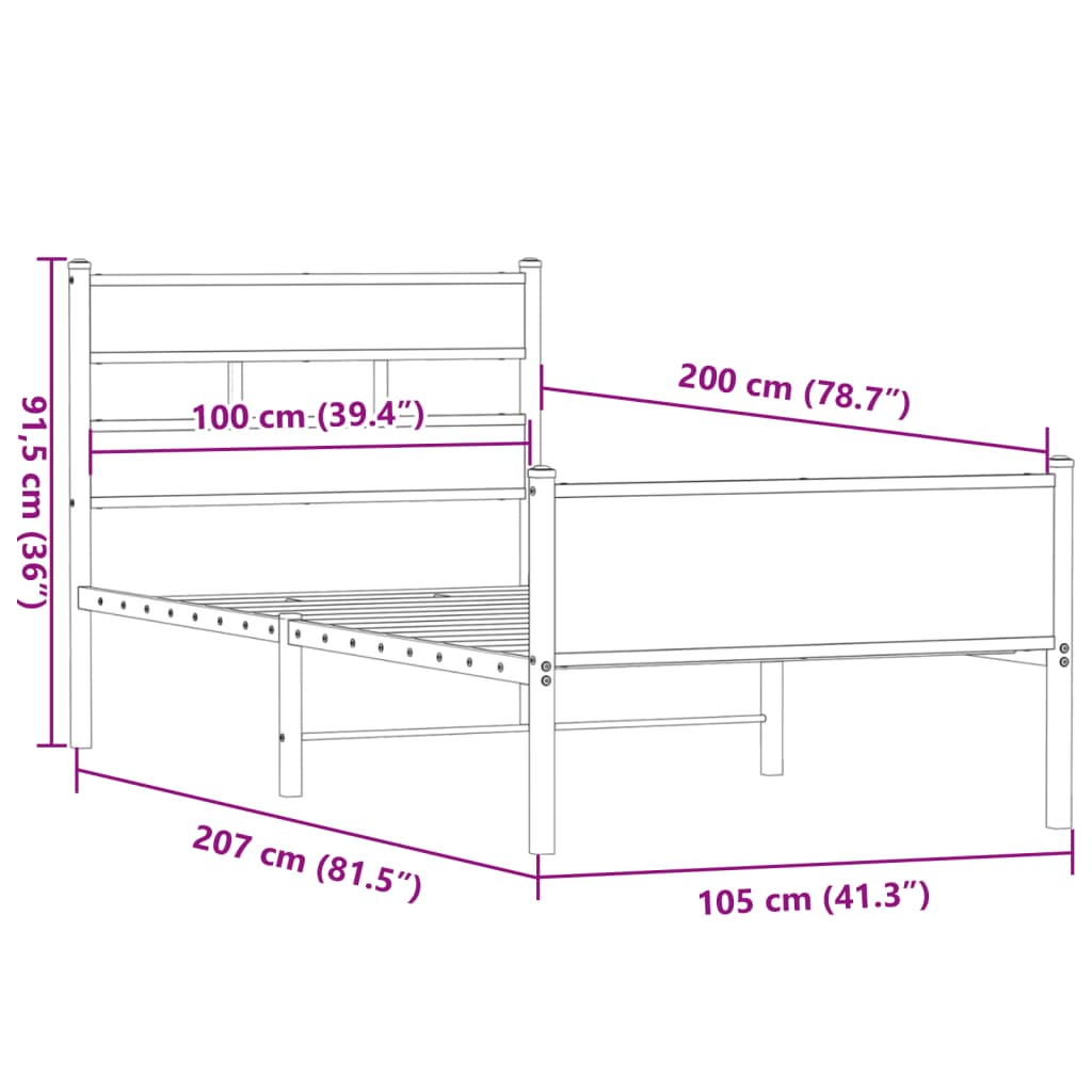Bedframe zonder matras hout gerookt eikenkleurig 100x200 cm is nu te koop bij PeponiXL, paradijselijk wonen!