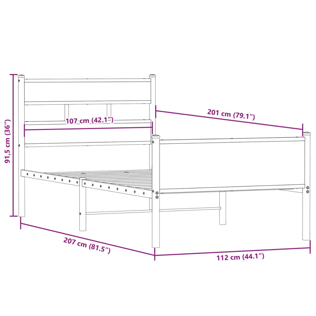 Bedframe zonder matras hout gerookt eikenkleurig 107x200 cm is nu te koop bij PeponiXL, paradijselijk wonen!