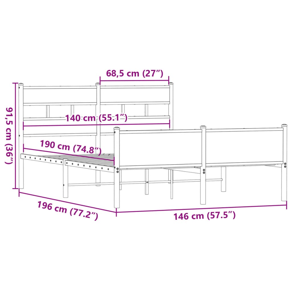 Bedframe zonder matras hout gerookt eikenkleurig 140x190 cm is nu te koop bij PeponiXL, paradijselijk wonen!