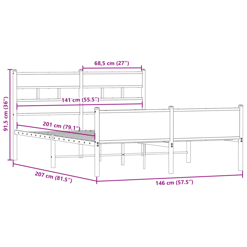 Bedframe zonder matras hout gerookt eikenkleurig 140x200 cm is nu te koop bij PeponiXL, paradijselijk wonen!