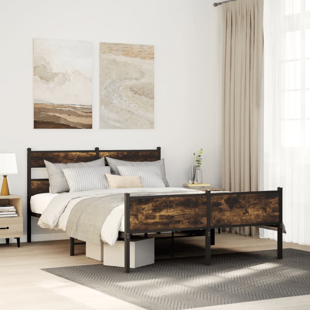 Bedframe zonder matras hout gerookt eikenkleurig 140x200 cm is nu te koop bij PeponiXL, paradijselijk wonen!