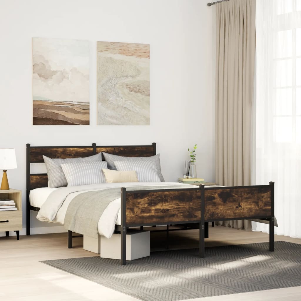 Bedframe zonder matras hout gerookt eikenkleurig 150x200 cm is nu te koop bij PeponiXL, paradijselijk wonen!