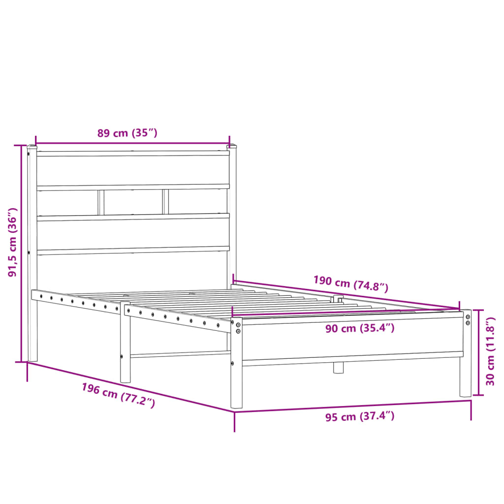 Bedframe zonder matras hout sonoma eikenkleurig 90x190 cm is nu te koop bij PeponiXL, paradijselijk wonen!