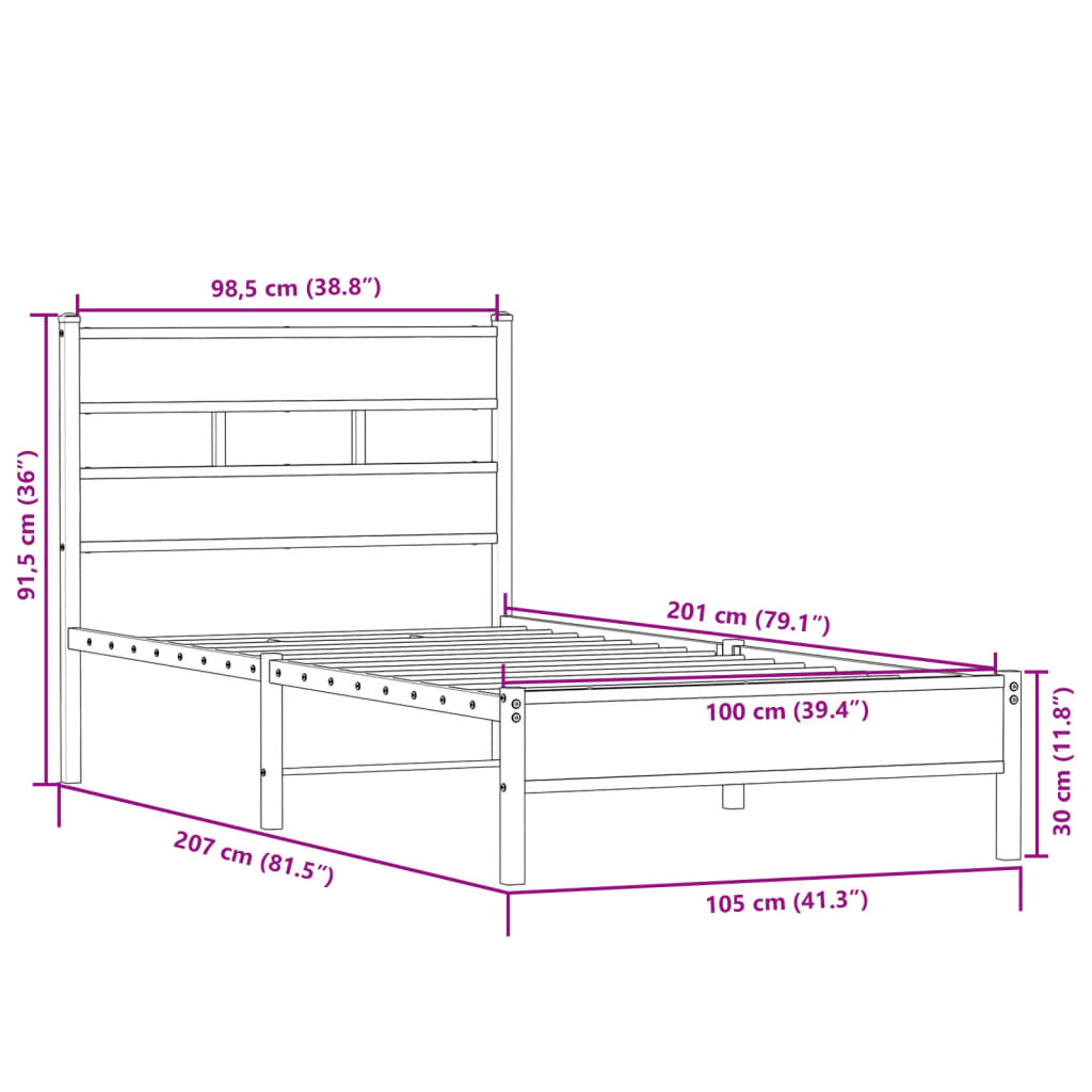 Bedframe zonder matras hout sonoma eikenkleurig 100x200 cm is nu te koop bij PeponiXL, paradijselijk wonen!