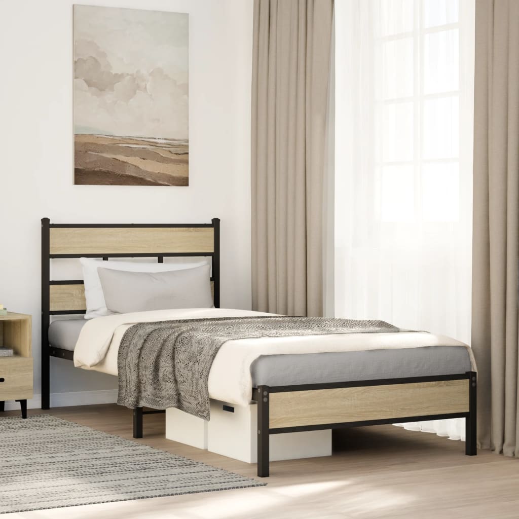 Bedframe zonder matras hout sonoma eikenkleurig 107x200 cm is nu te koop bij PeponiXL, paradijselijk wonen!
