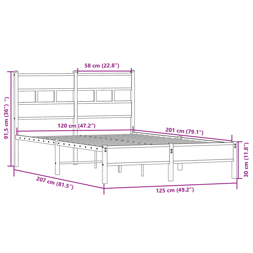 Bedframe zonder matras hout sonoma eikenkleurig 120x200 cm is nu te koop bij PeponiXL, paradijselijk wonen!