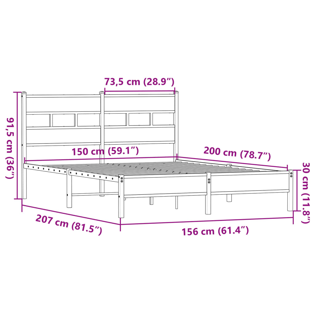 Bedframe zonder matras hout sonoma eikenkleurig 150x200 cm is nu te koop bij PeponiXL, paradijselijk wonen!