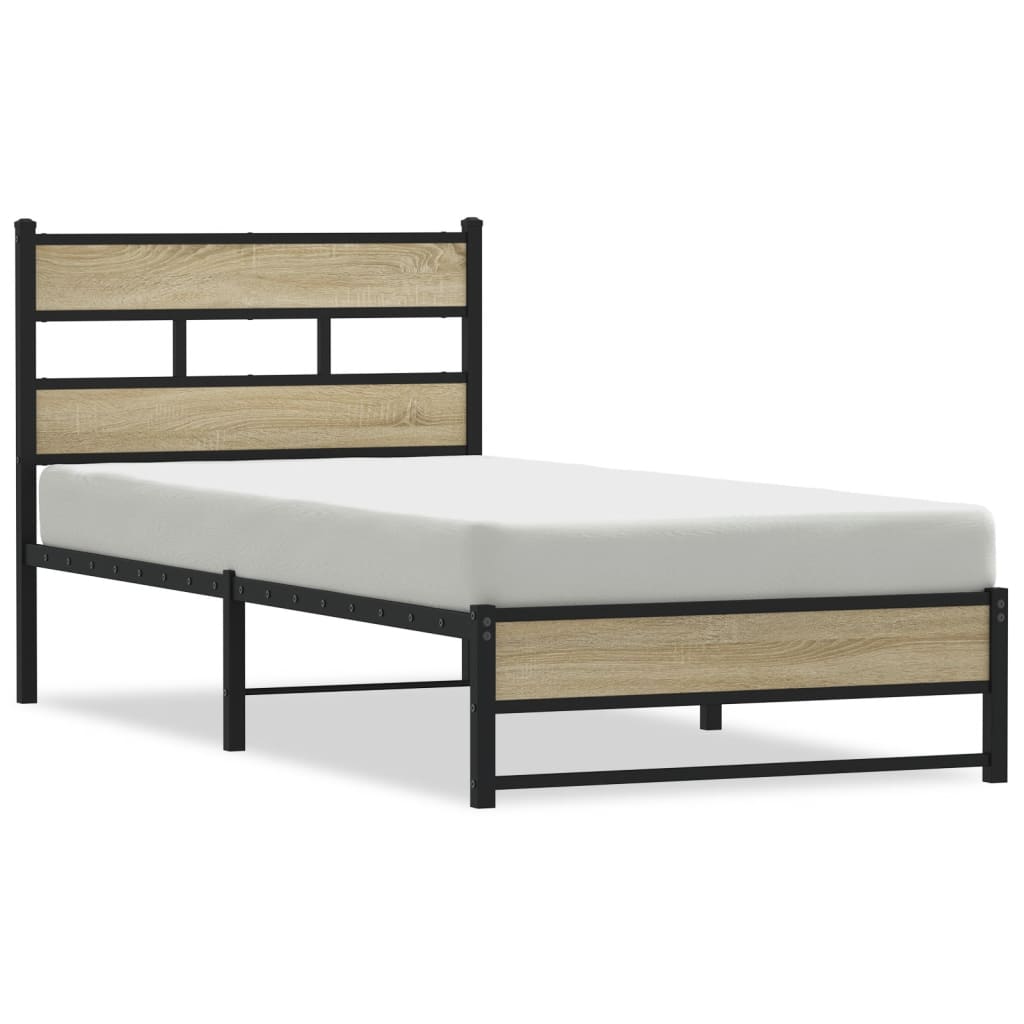 Bedframe zonder matras metaal sonoma eikenkleurig 75x190 cm is nu te koop bij PeponiXL, paradijselijk wonen!