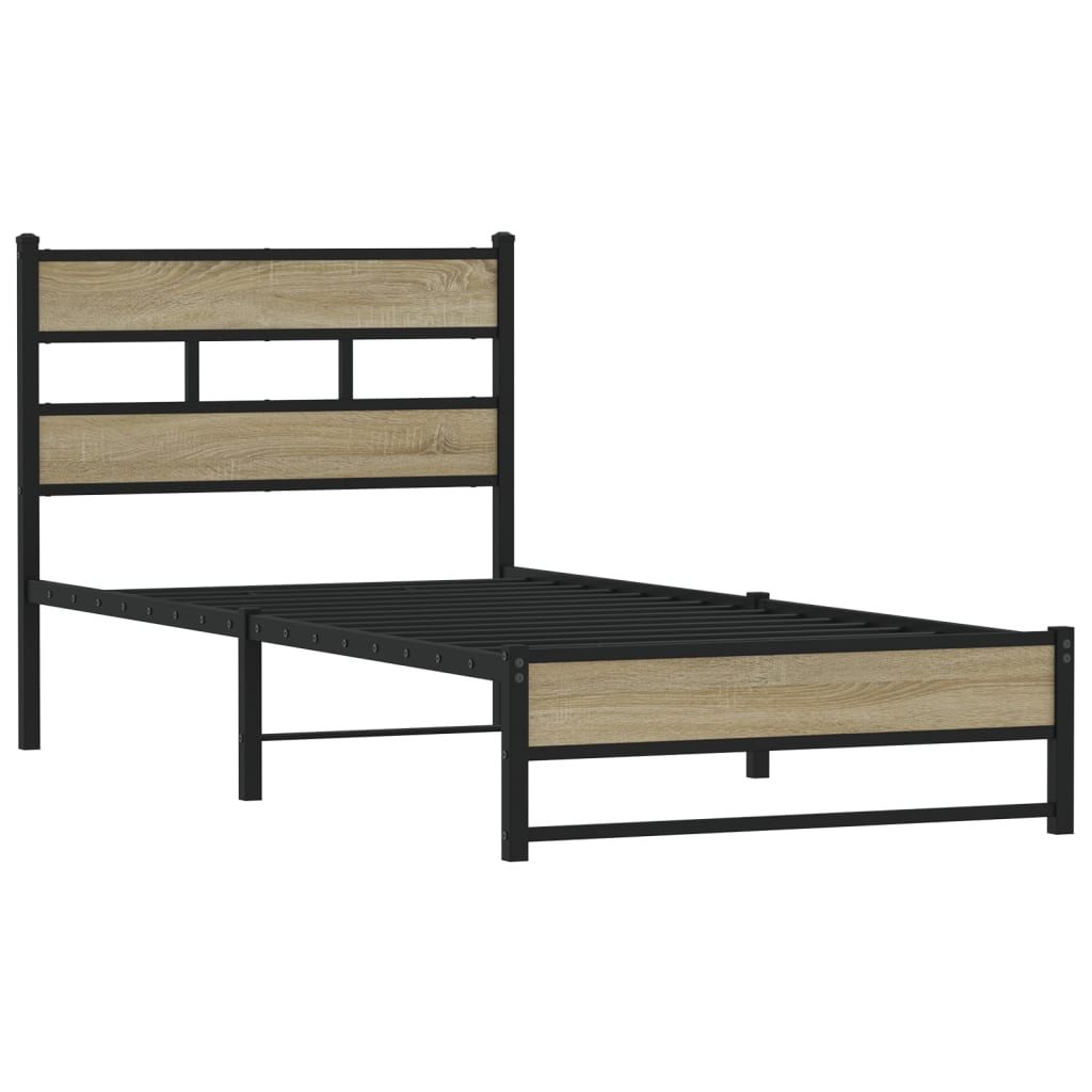 Bedframe zonder matras metaal sonoma eikenkleurig 75x190 cm is nu te koop bij PeponiXL, paradijselijk wonen!