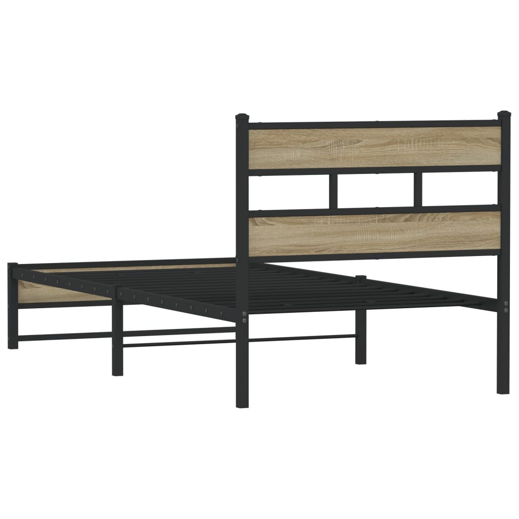 Bedframe zonder matras metaal sonoma eikenkleurig 75x190 cm is nu te koop bij PeponiXL, paradijselijk wonen!