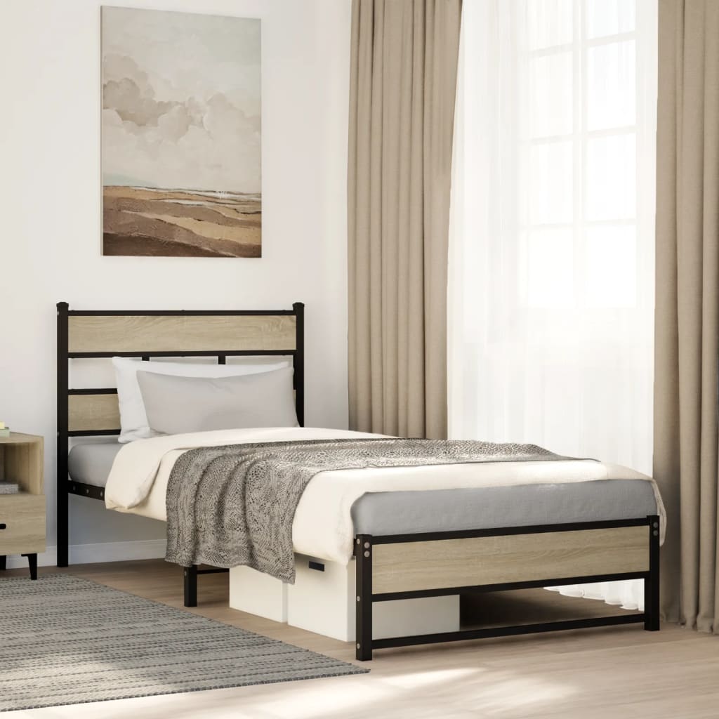 Bedframe zonder matras metaal sonoma eikenkleurig 75x190 cm is nu te koop bij PeponiXL, paradijselijk wonen!