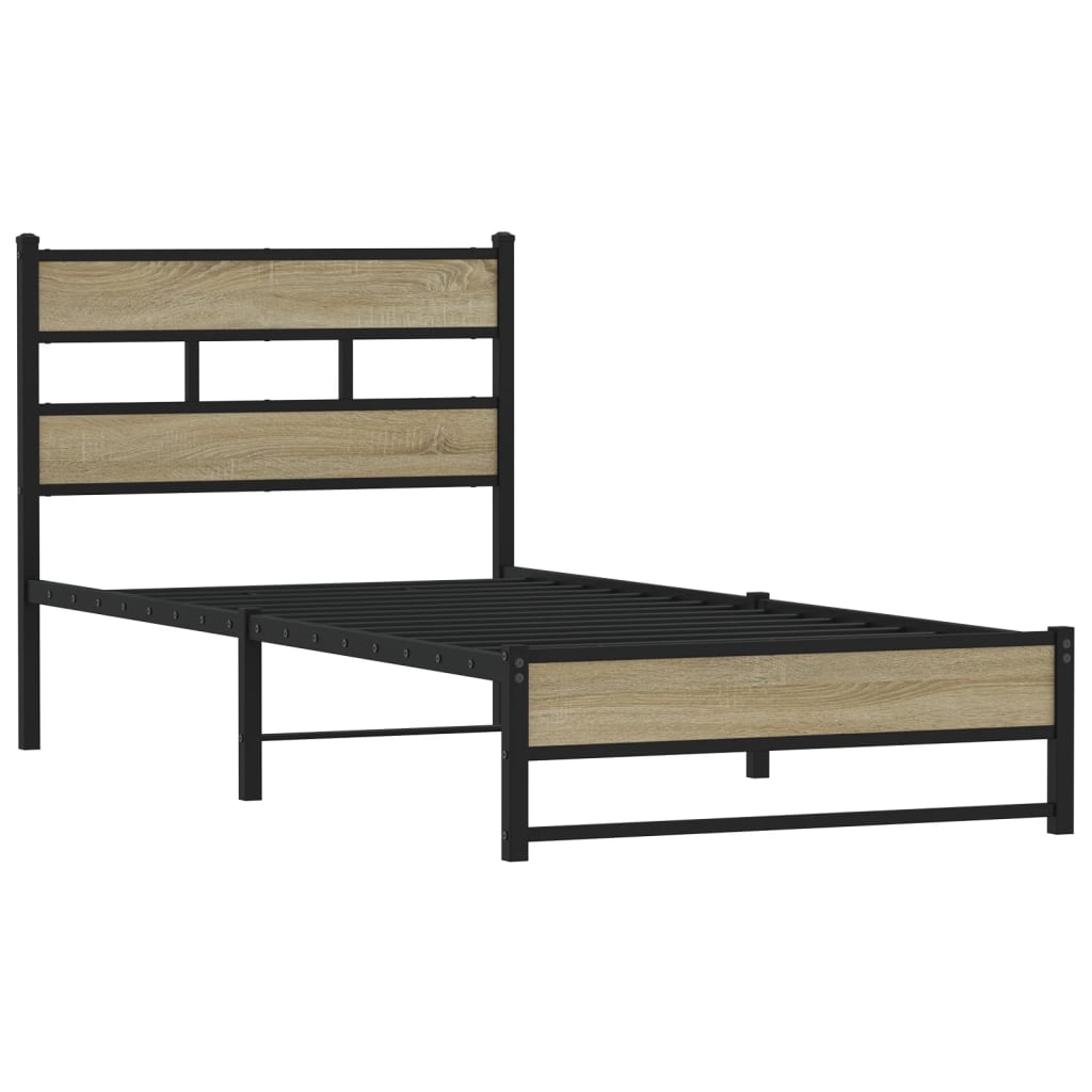 Bedframe zonder matras metaal sonoma eikenkleurig 90x190 cm is nu te koop bij PeponiXL, paradijselijk wonen!