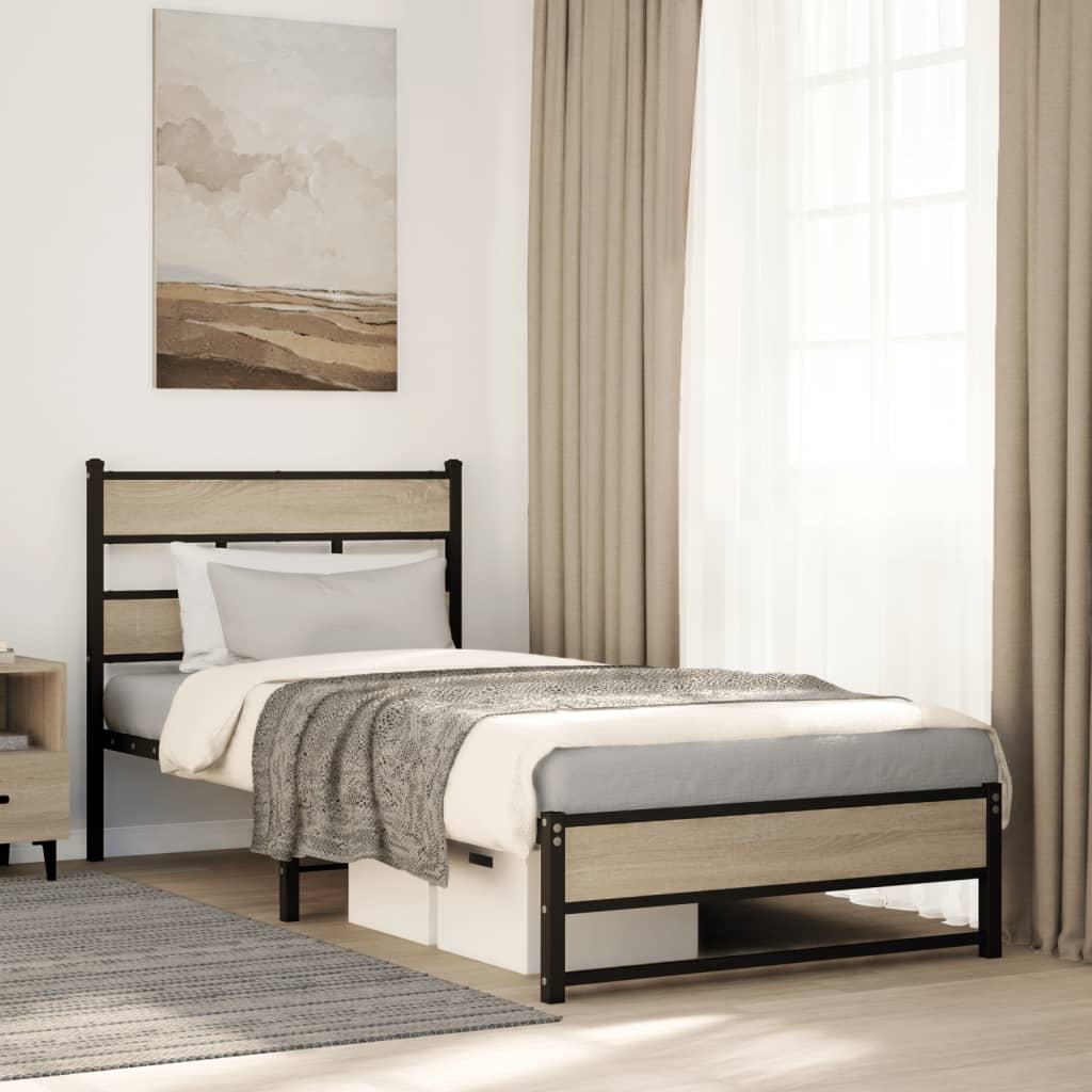 Bedframe zonder matras metaal sonoma eikenkleurig 100x190 cm is nu te koop bij PeponiXL, paradijselijk wonen!
