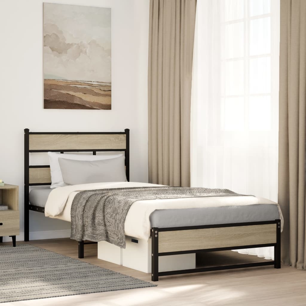 Bedframe zonder matras metaal sonoma eikenkleurig 100x200 cm is nu te koop bij PeponiXL, paradijselijk wonen!