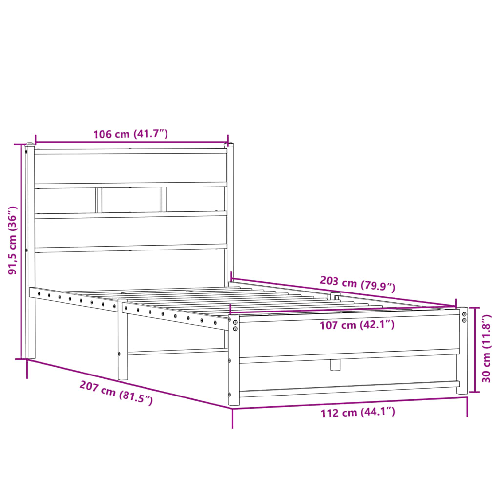 Bedframe zonder matras metaal sonoma eikenkleurig 107x203 cm is nu te koop bij PeponiXL, paradijselijk wonen!