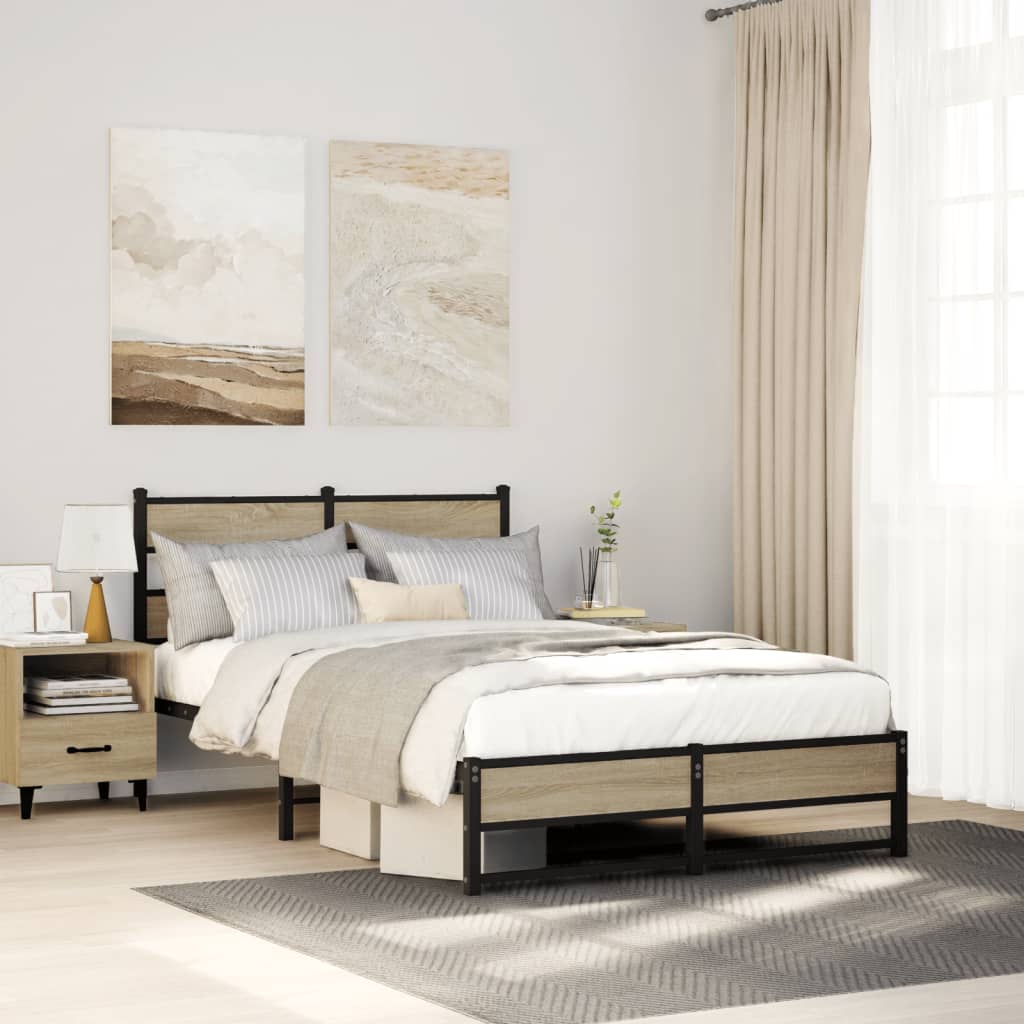 Bedframe zonder matras metaal sonoma eikenkleurig 120x200 cm is nu te koop bij PeponiXL, paradijselijk wonen!