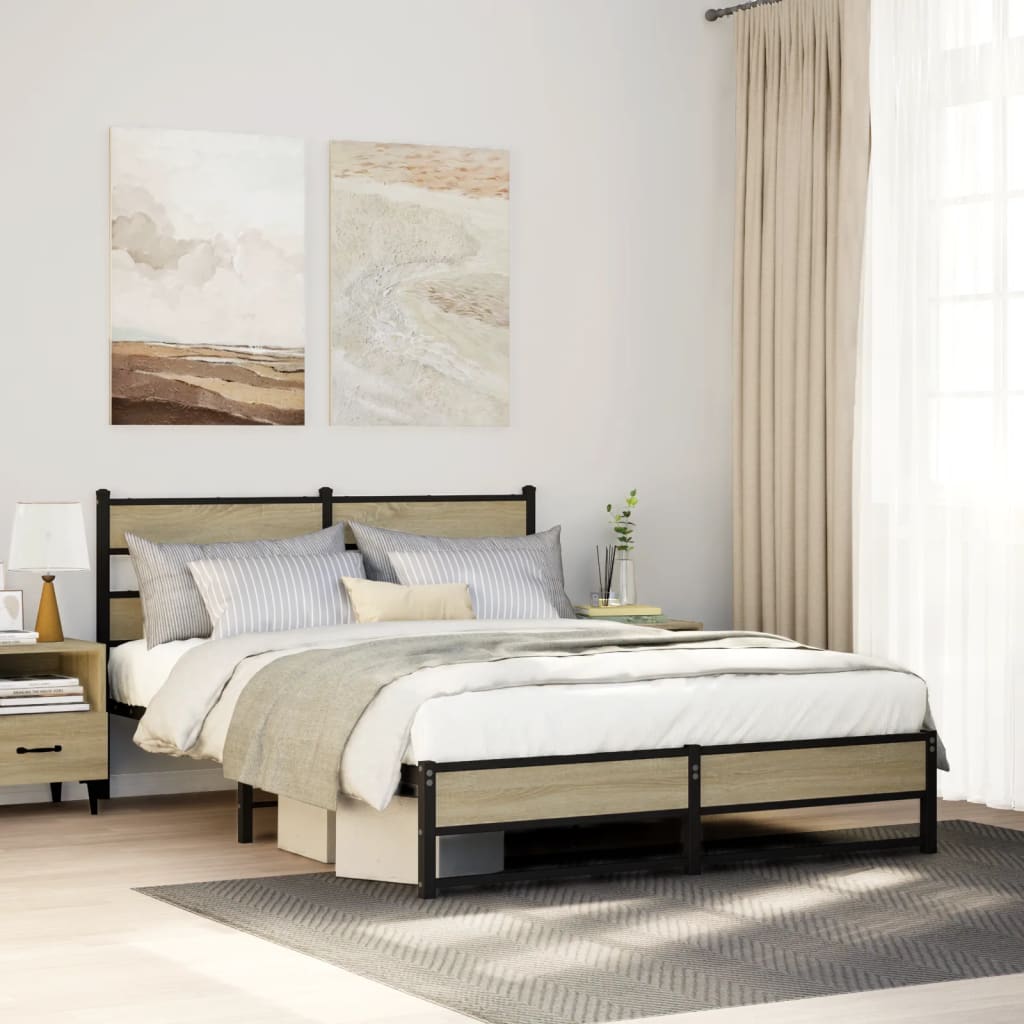 Bedframe zonder matras metaal sonoma eikenkleurig 140x190 cm is nu te koop bij PeponiXL, paradijselijk wonen!