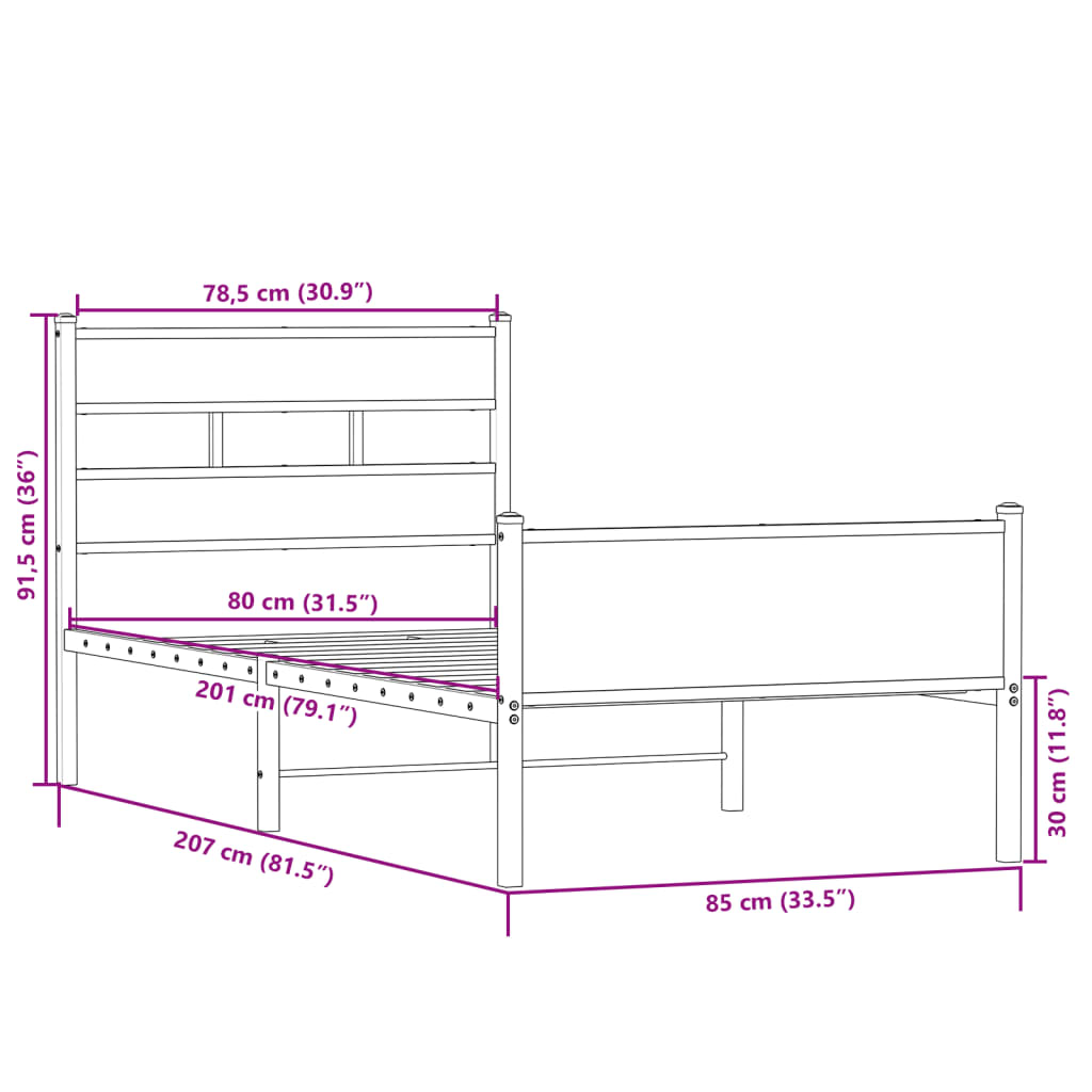 Bedframe zonder matras hout sonoma eikenkleurig 80x200 cm is nu te koop bij PeponiXL, paradijselijk wonen!