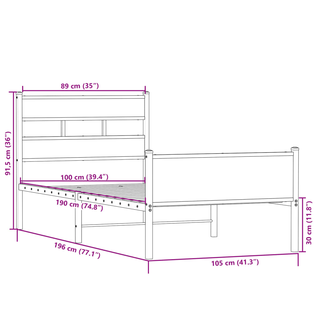 Bedframe zonder matras hout sonoma eikenkleurig 100x190 cm is nu te koop bij PeponiXL, paradijselijk wonen!