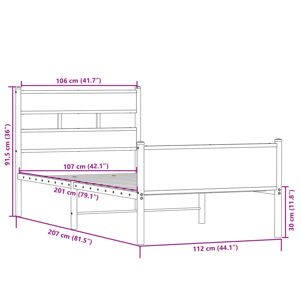 Bedframe zonder matras hout sonoma eikenkleurig 107x200 cm is nu te koop bij PeponiXL, paradijselijk wonen!