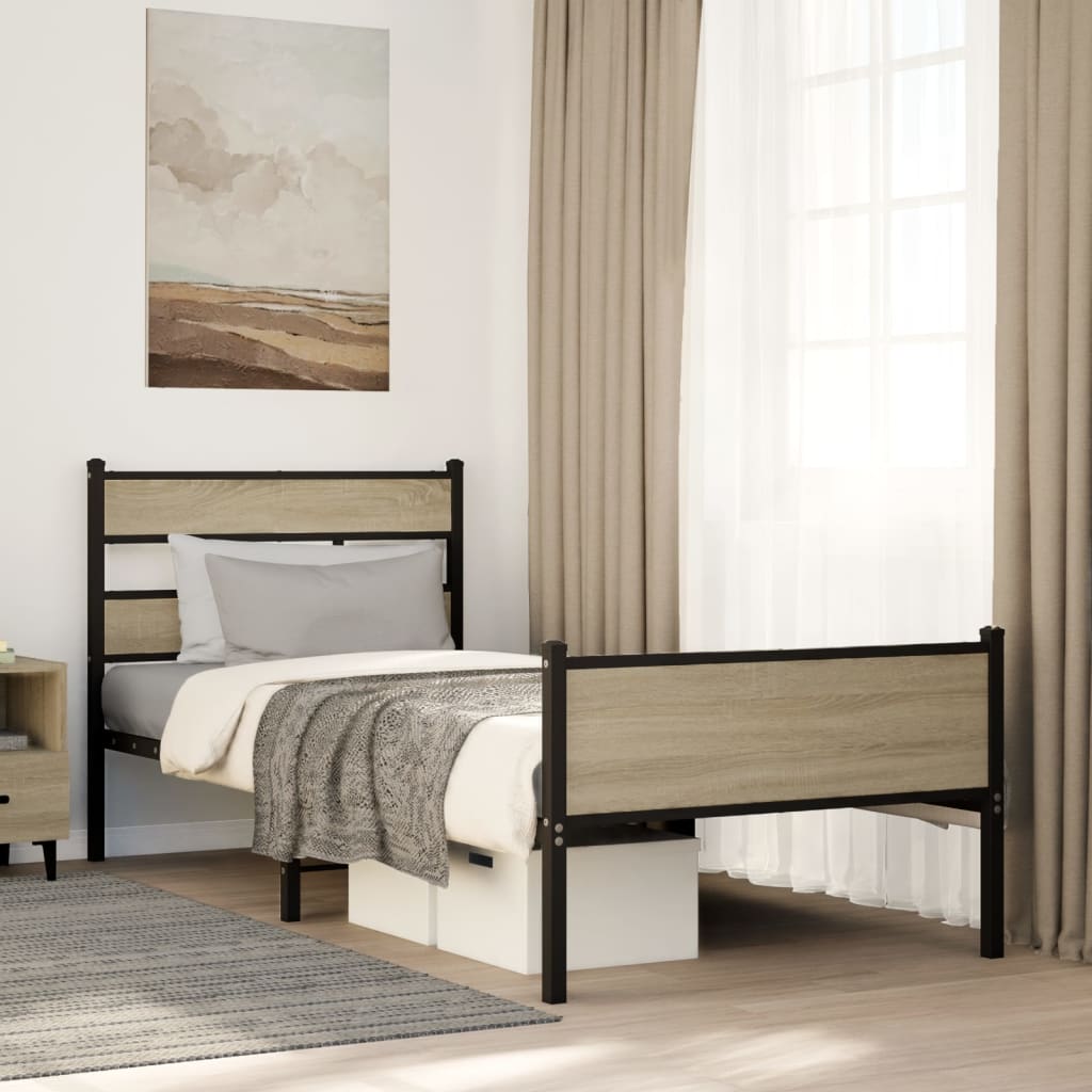 Bedframe zonder matras hout sonoma eikenkleurig 107x200 cm is nu te koop bij PeponiXL, paradijselijk wonen!