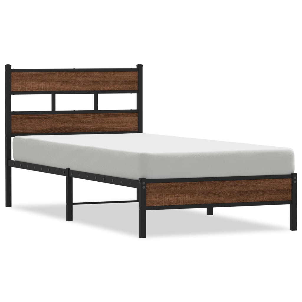 Bedframe zonder matras bewerkt hout bruin eikenkleur 75x190 cm is nu te koop bij PeponiXL, paradijselijk wonen!