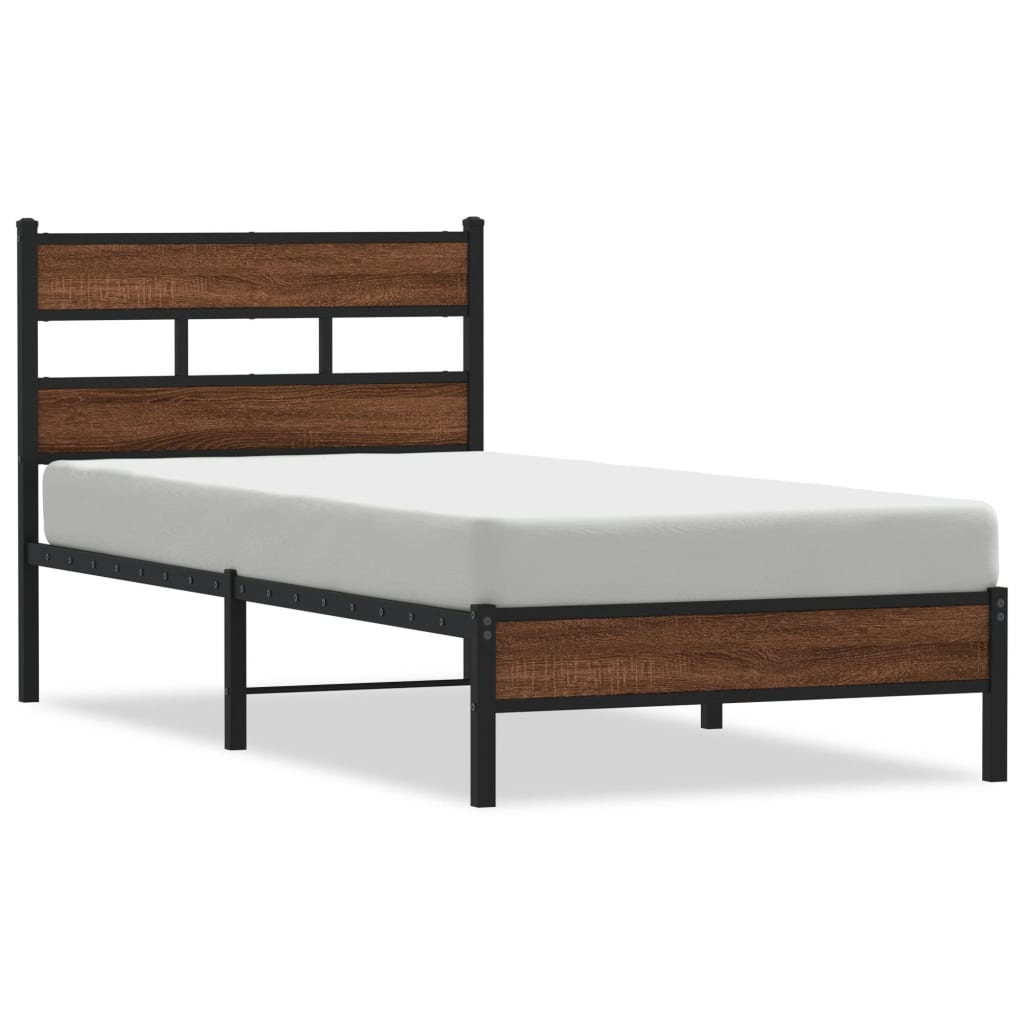 Bedframe zonder matras bewerkt hout bruin eikenkleur 90x200 cm is nu te koop bij PeponiXL, paradijselijk wonen!