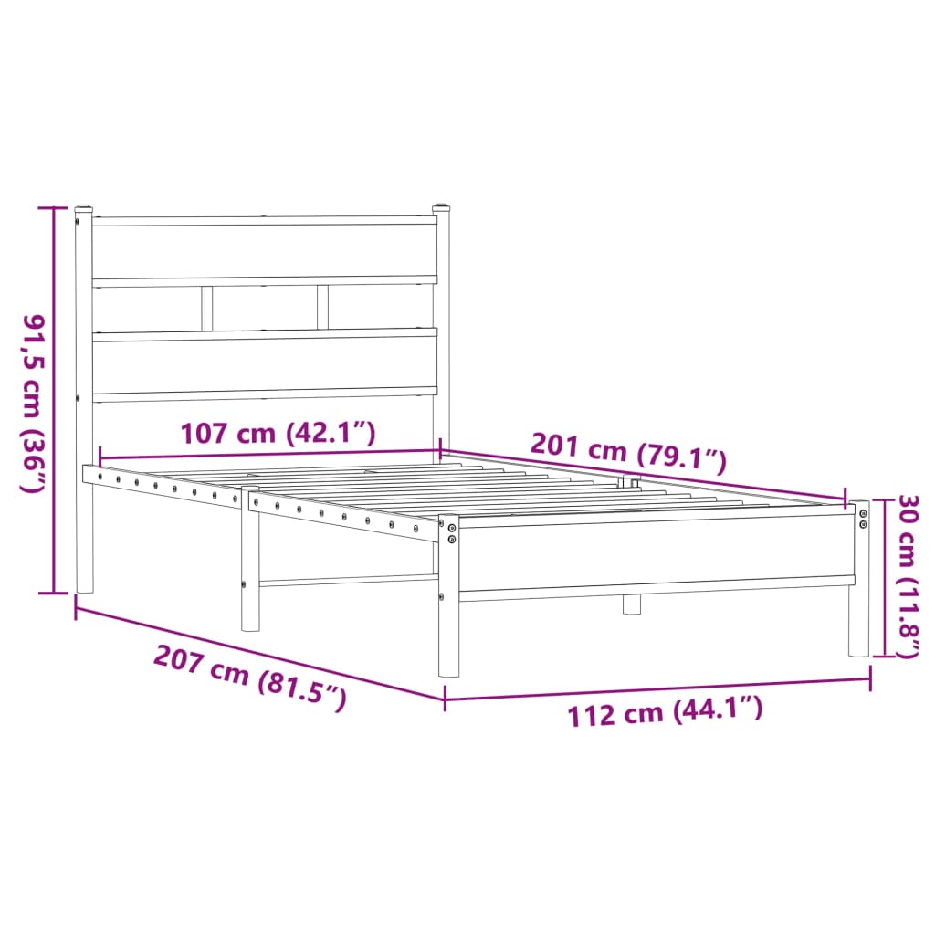 Bedframe zonder matras bewerkt hout bruin eikenkleur 107x200 cm is nu te koop bij PeponiXL, paradijselijk wonen!